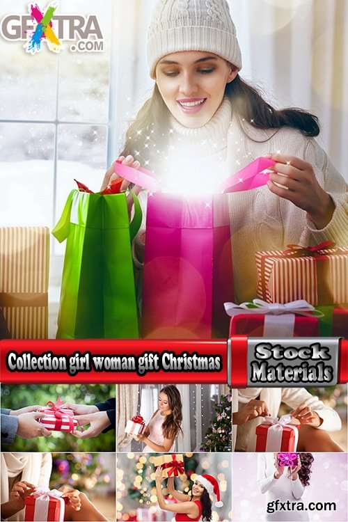 Collection girl woman gift Christmas New Year holiday gift box with festive ribbon 25 HQ Jpeg