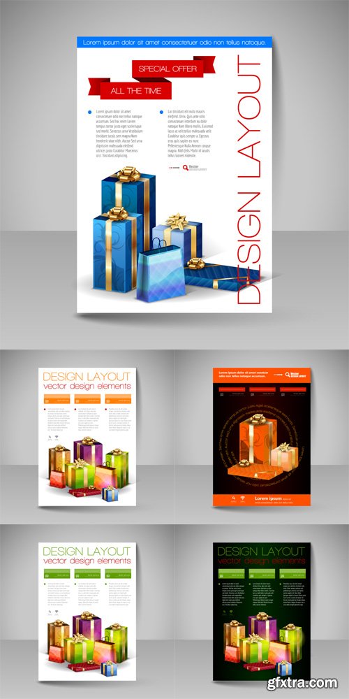 Vector Brochure Design Template with Christmas Gifts