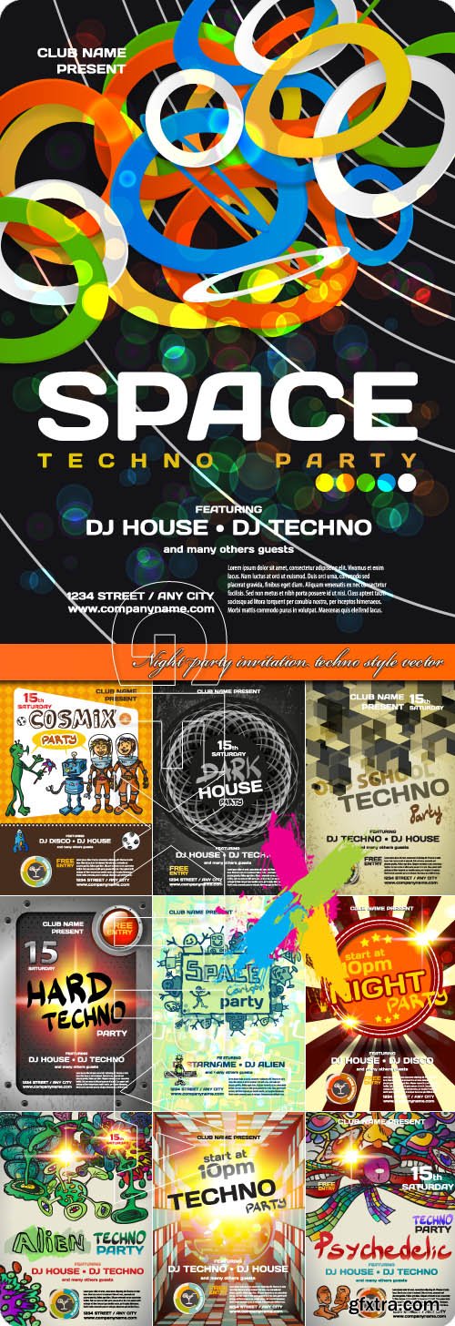 Night party invitation techno style vector