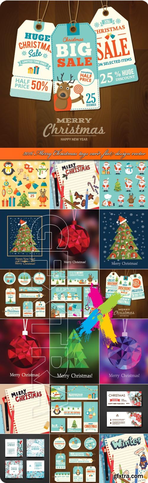 2016 Merry Christmas tags card flat design vector
