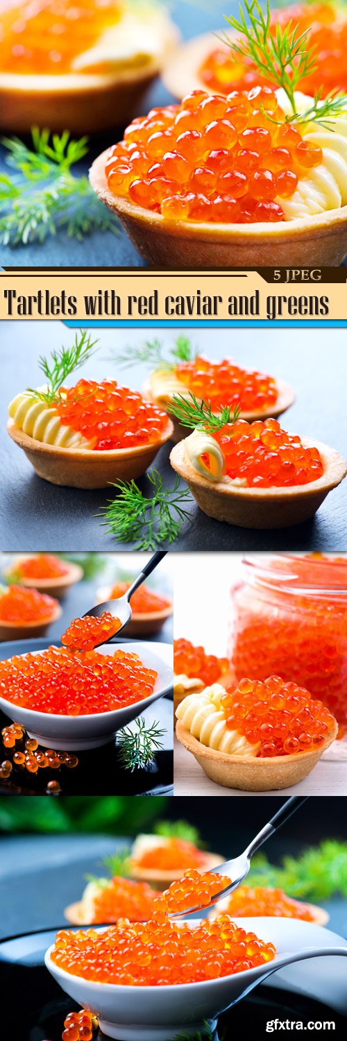 Tartlets with red caviar and greens