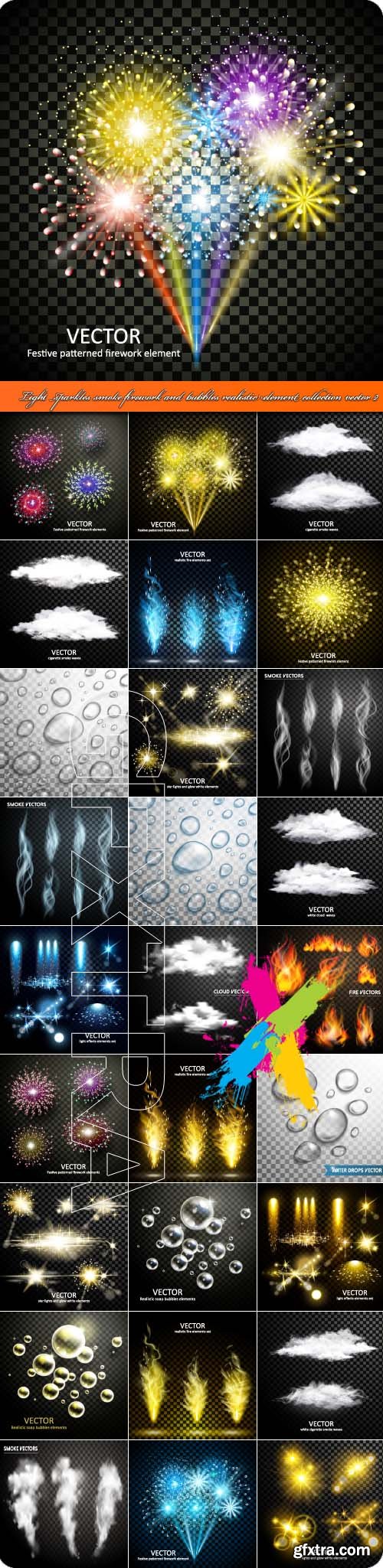 Light sparkles smoke firework and bubbles realistic element collection vector 2
