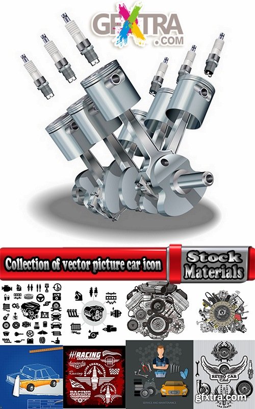 Collection of vector picture car icon theme engine cycle gas distribution 25 EPS