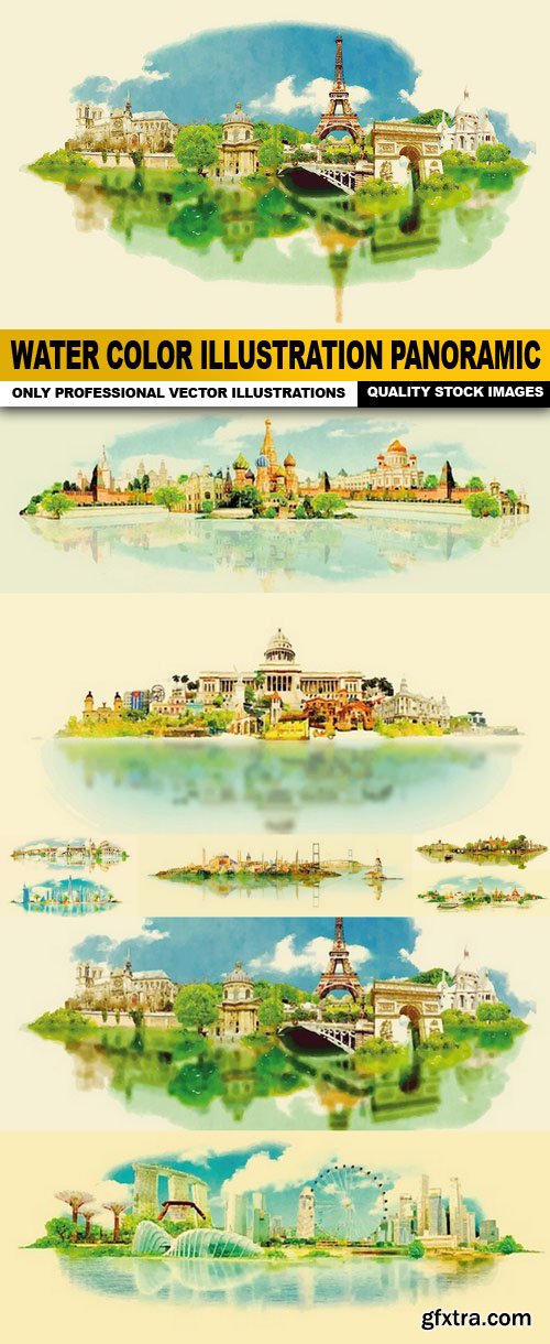 Water Color Illustration Panoramic - 9 Vector