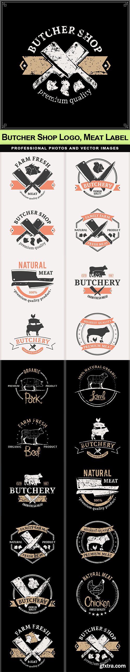 Butcher Shop Logo, Meat Label 20xEPS
