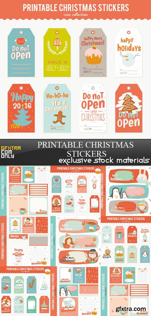 Printable Christmas Stickers - 9 EPS