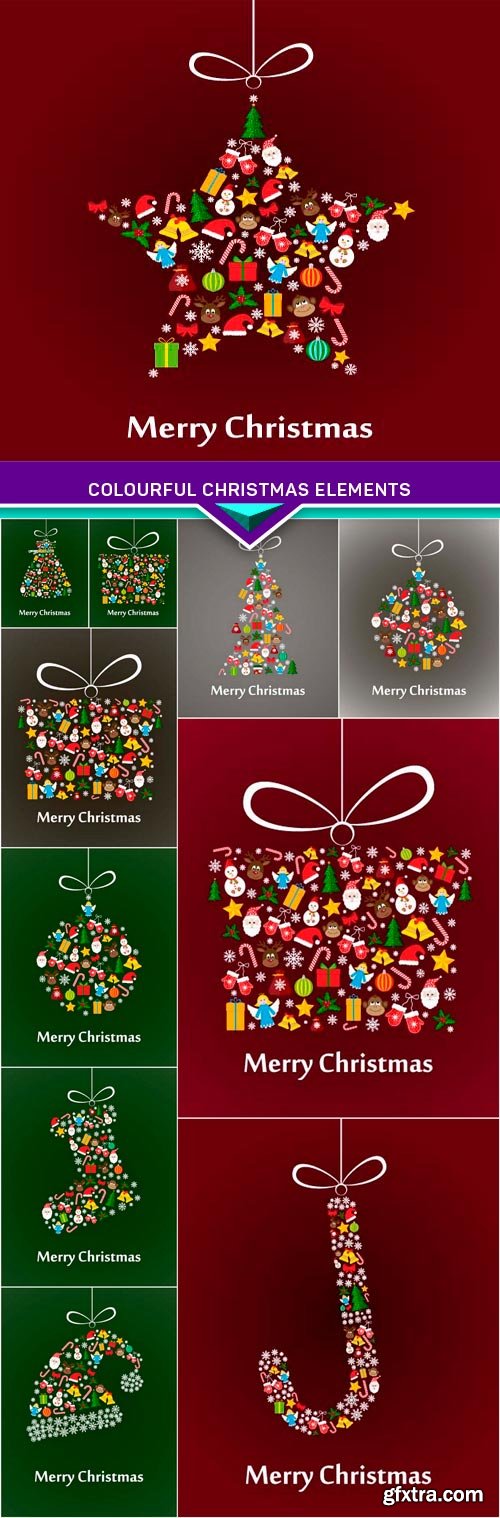 Vector background made of colourful Christmas elements 11x EPS