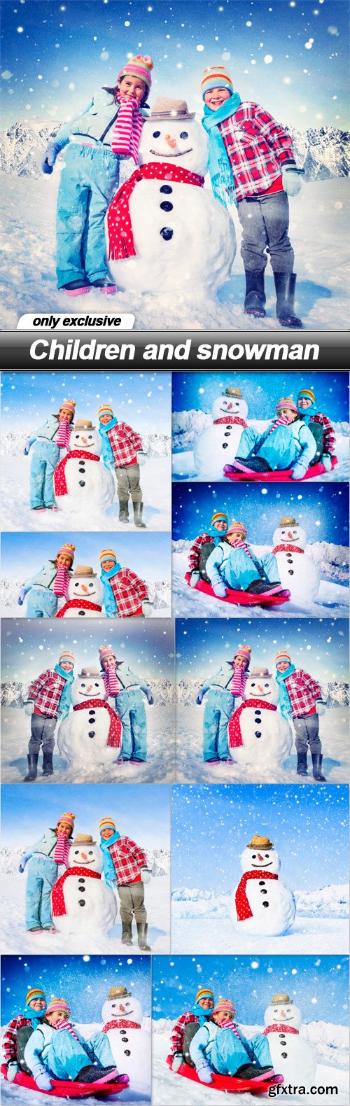 Children and snowman - 10 UHQ JPEG