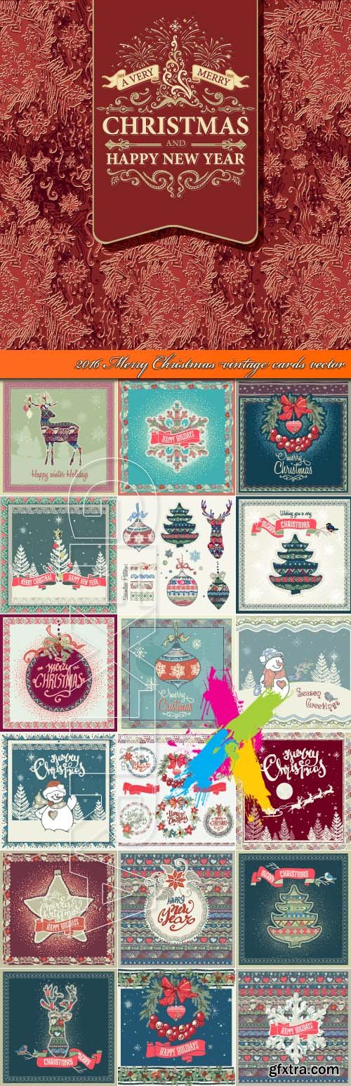 2016 Merry Christmas vintage cards vector