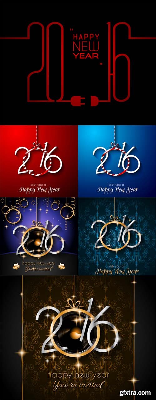 2016 Happy New Year Background Vector Set 2