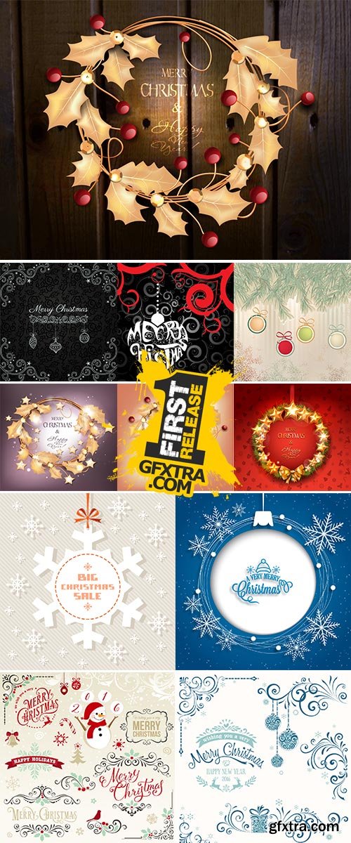 Stock Christmas vector background with snowflakes and elements