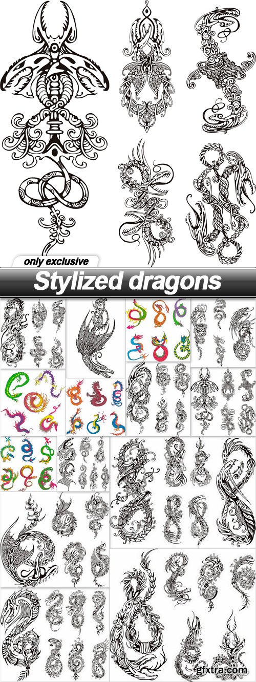 Stylized dragons - 14 EPS