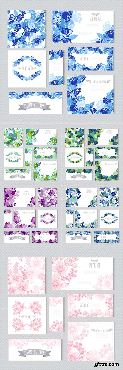6 Floral Cards Vector Set