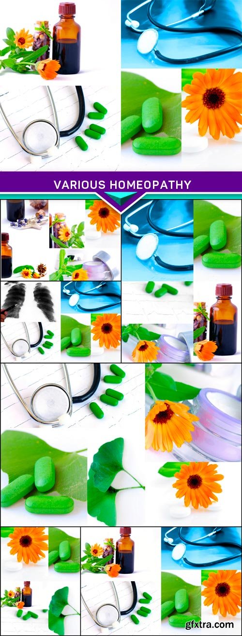 Various homeopathy related images in a collage 6x JPEG