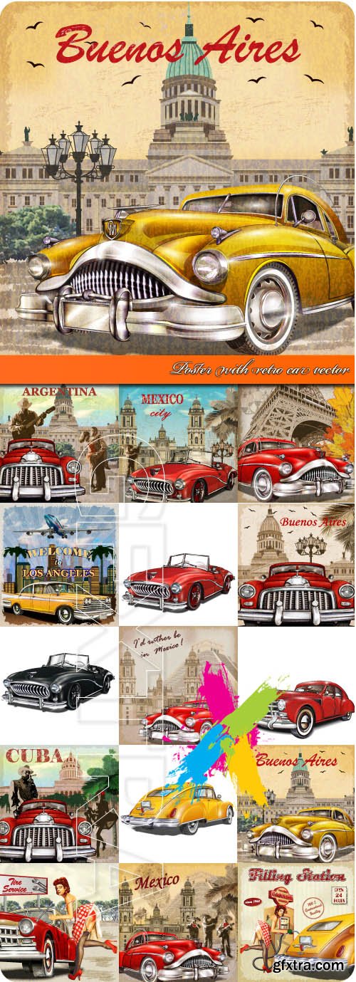 Poster with retro car vector