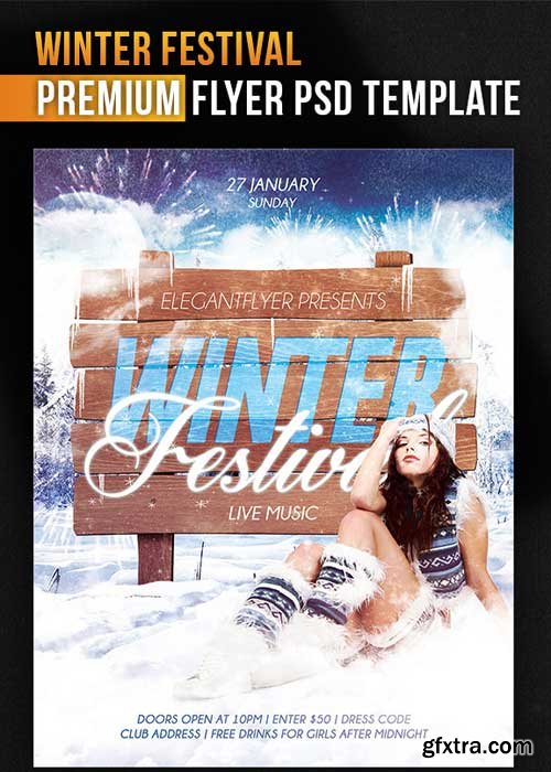 Winter Festival Flyer PSD Template + Facebook Cover