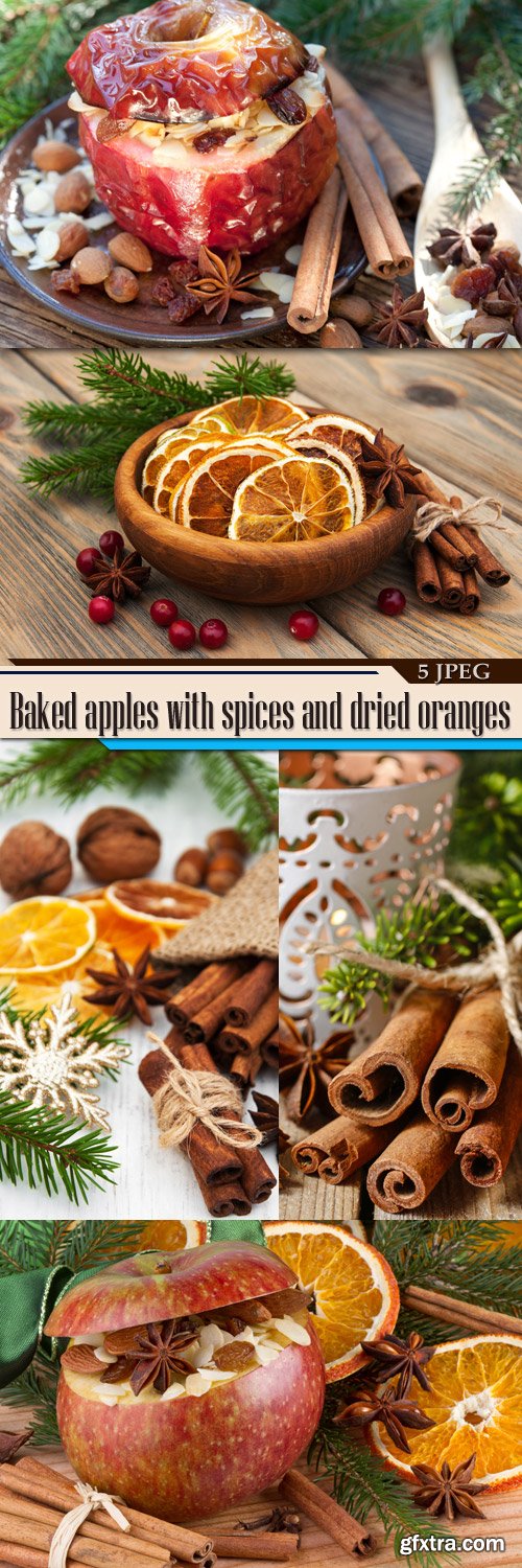 Baked apples with spices and dried oranges