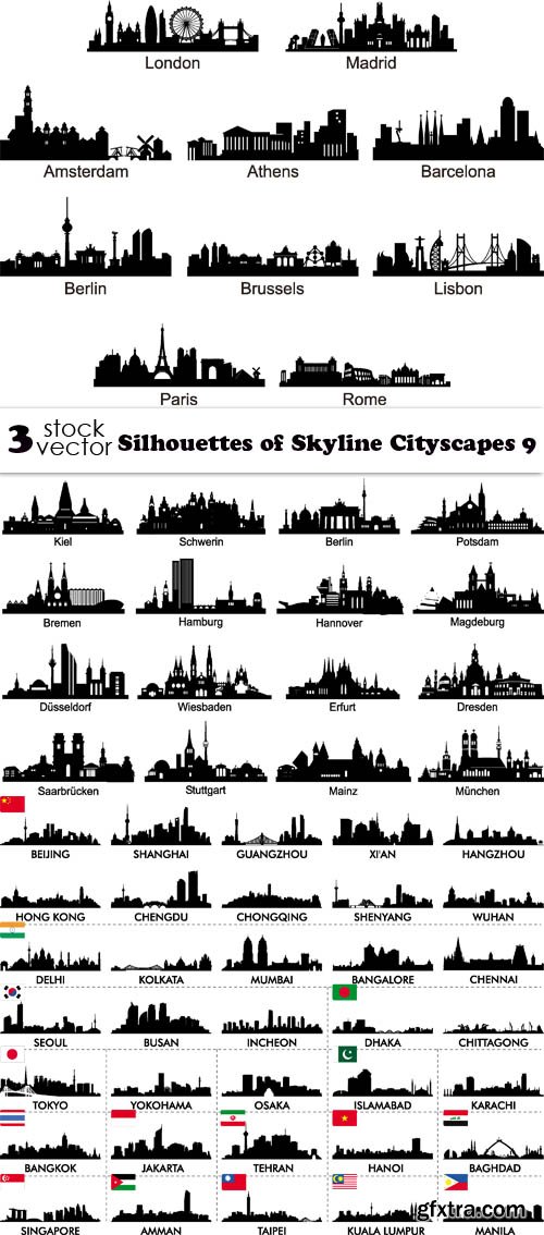Vectors - Silhouettes of Skyline Cityscapes 9