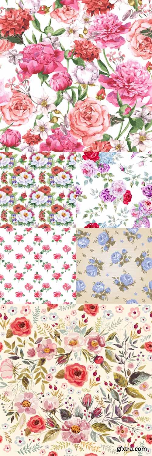 6 Vector Seamless Floral Backgrounds