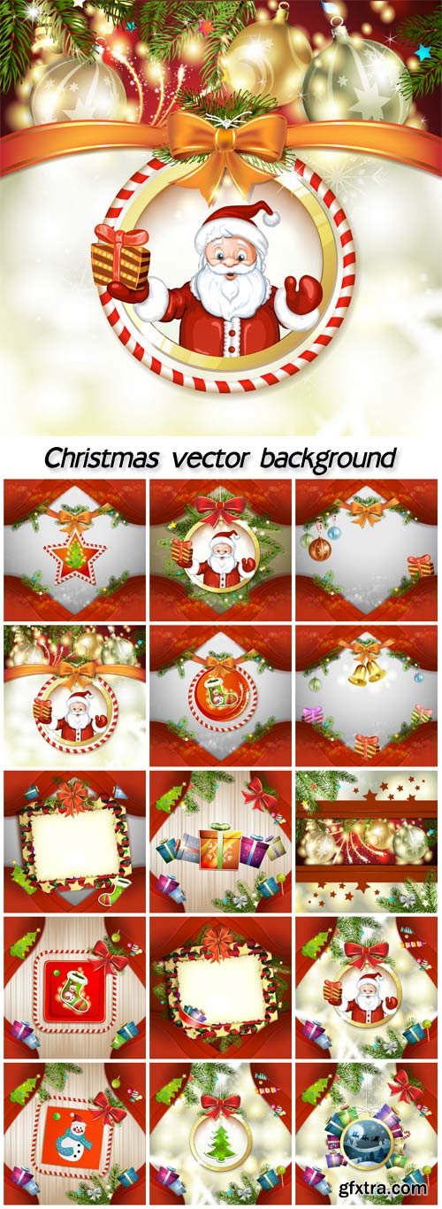 Christmas posters with gifts, Santa and snowman