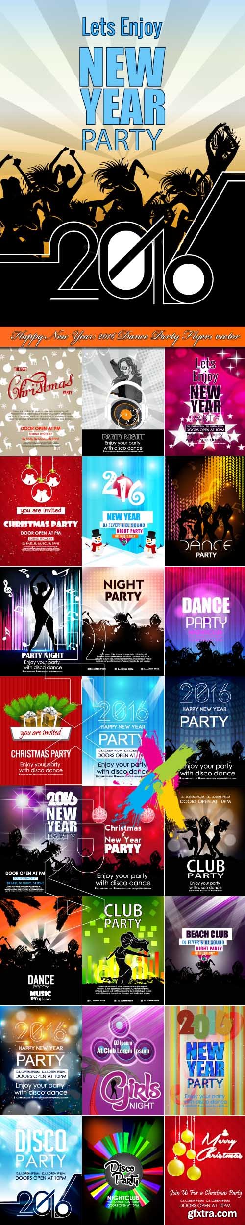 Happy New Year 2016 Dance Party Flyers vector