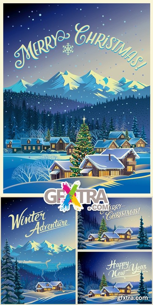 Winter Holidays Postcards Vector