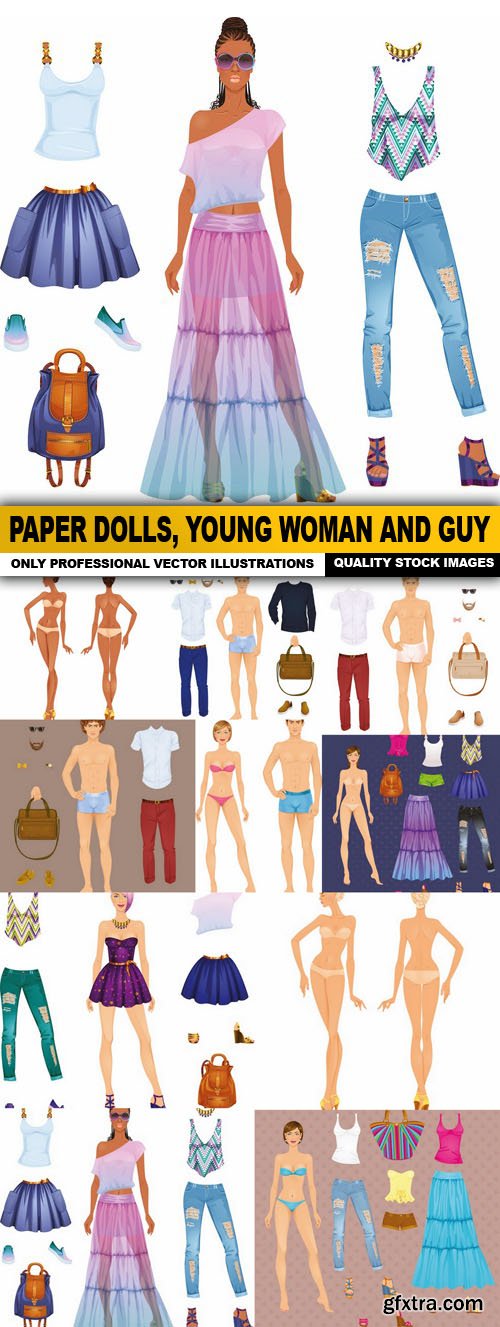 Paper Dolls, Young Woman And Guy - 10 Vector