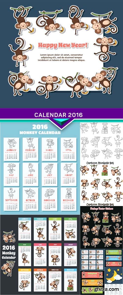 Calendar 2016 Monkey vector illustration 10x EPS