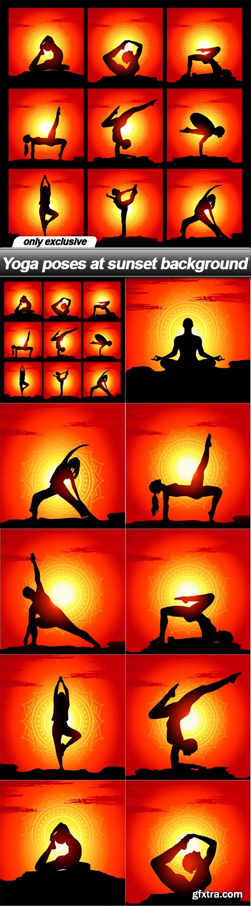 Yoga poses at sunset background - 10 EPS