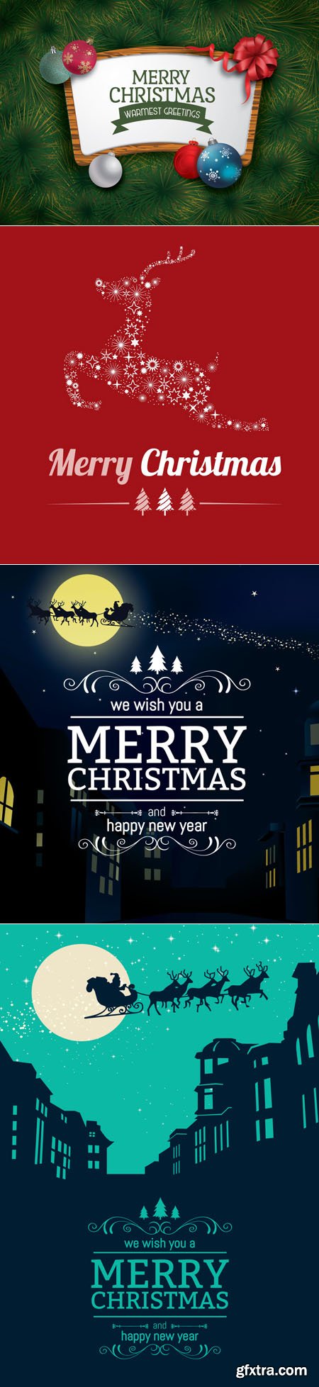 4 Beautiful Merry Christmas Backgrounds in Vector