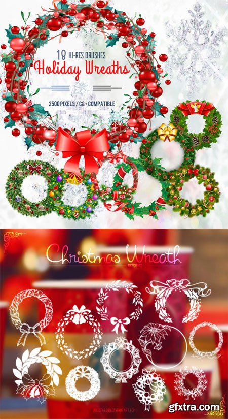 Christmas Wreaths and Holiday Garland Photoshop Brushes