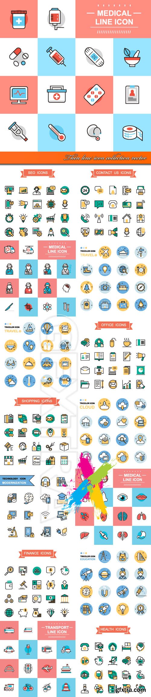 Thin line icon collection vector