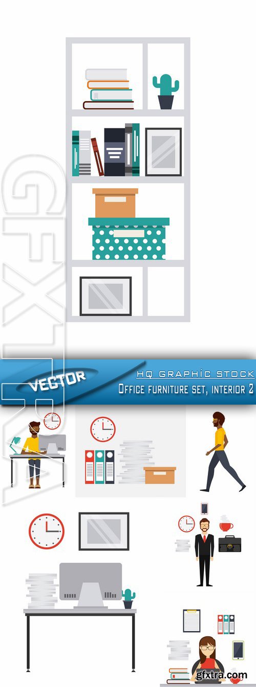 Stock Vector - Office furniture set, interior 2