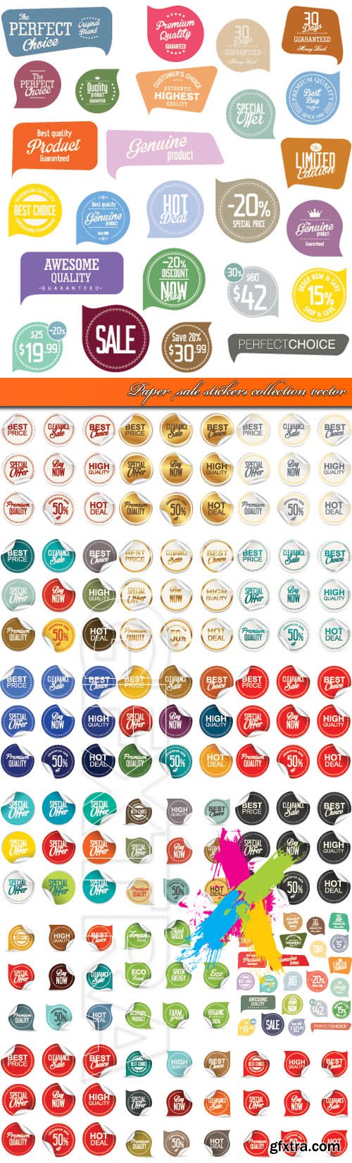Paper sale stickers collection vector
