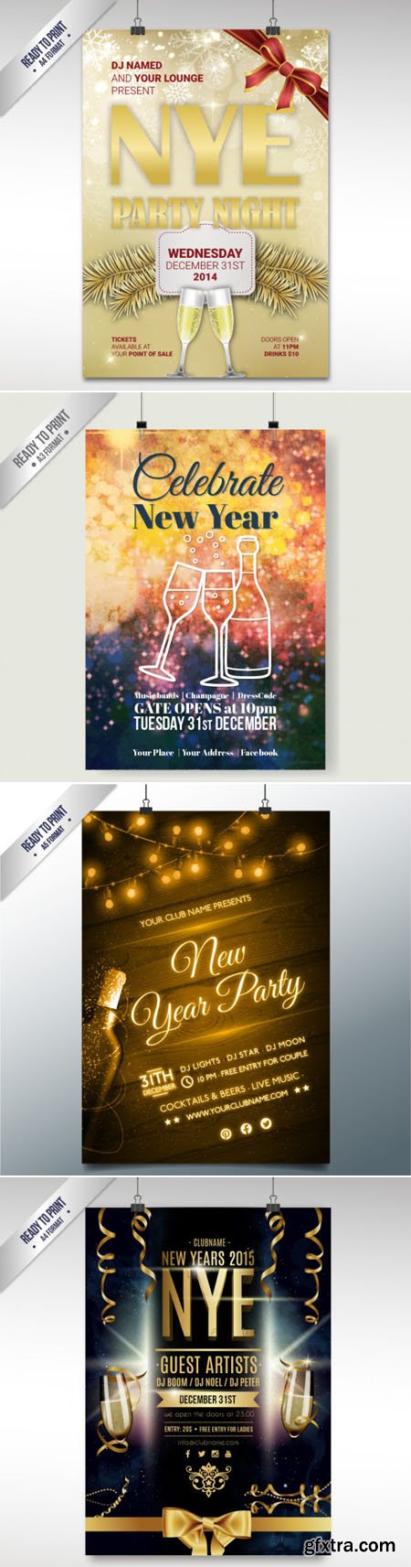 CMYK New Year 2016 Celebration Posters Vector Templates