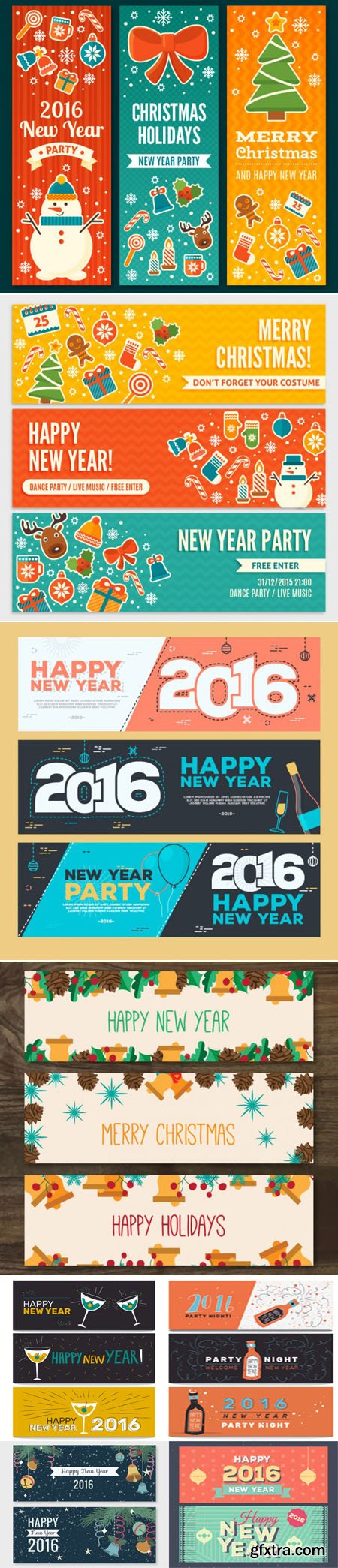 Cartoon New Year 2016 Banners in Vectors