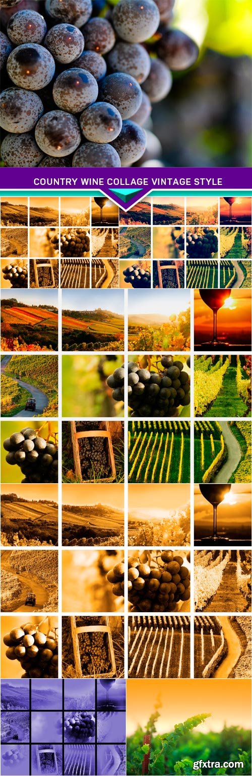Country wine collage vintage style 7x JPEG