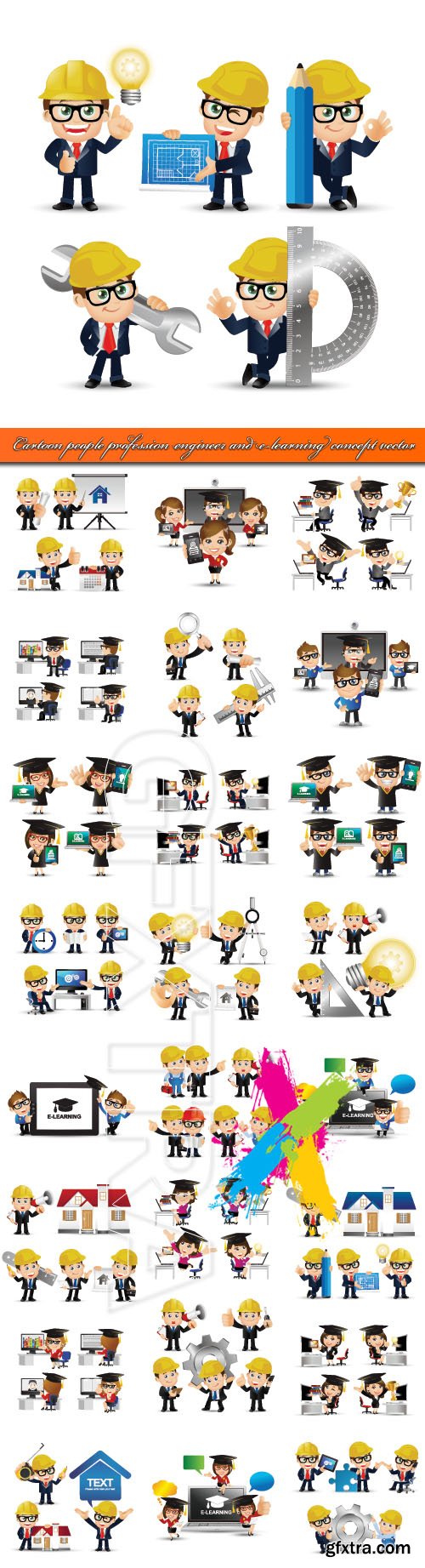 Cartoon people profession engineer and e-learning concept vector