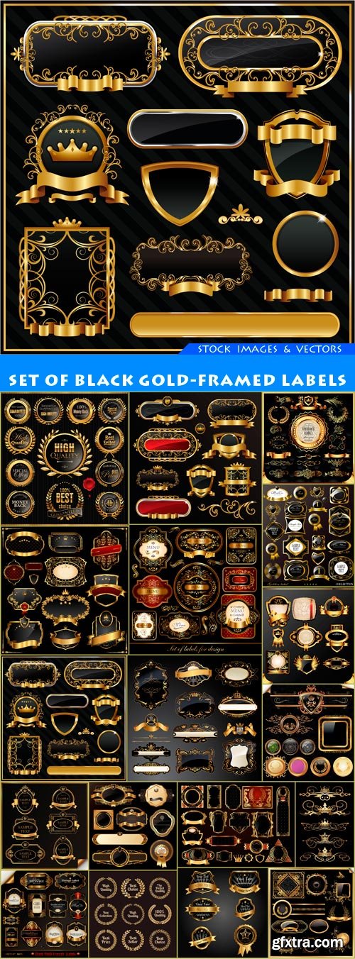 set of black gold-framed labels 18X EPS