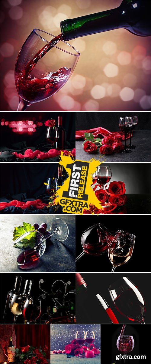 Stock Image Glass of red wine and red rose on black background