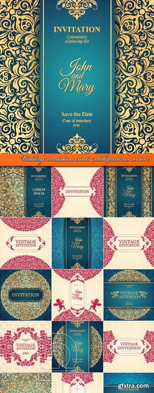 Wedding invitation cards with patterns vector 4