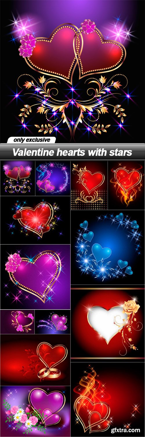 Valentine hearts with stars - 13 EPS