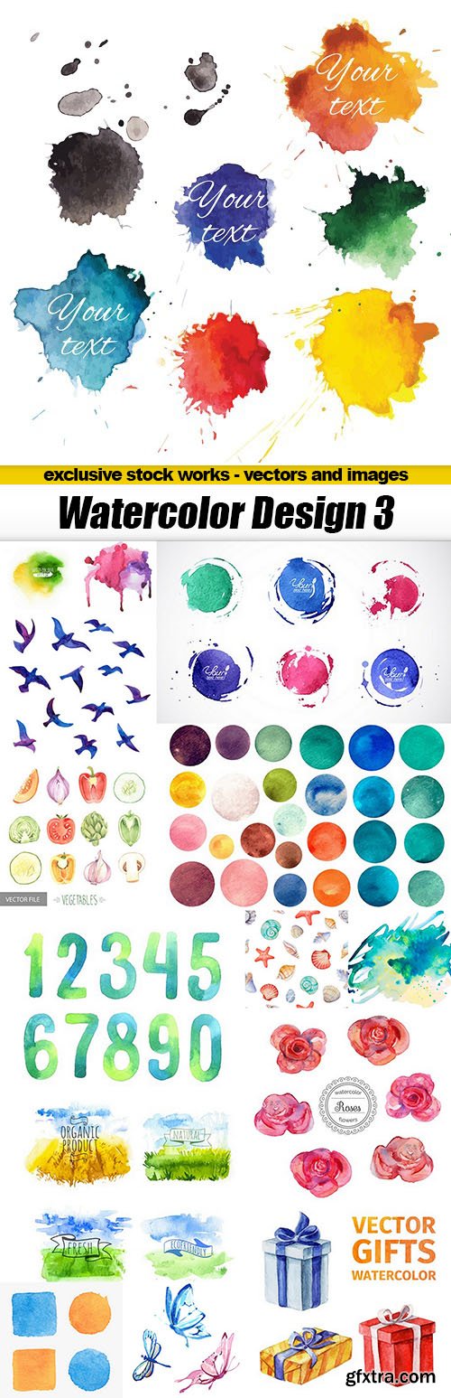 Watercolor Design Vector Set 3 - 15xEPS