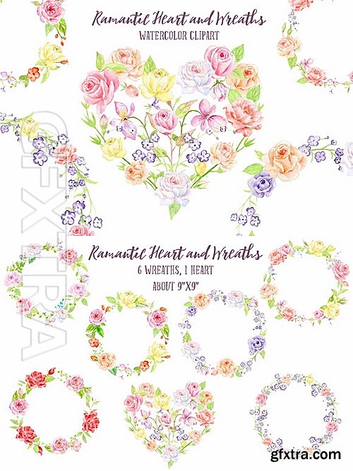 CM - Watercolor Rose Wreath and Heart 492268