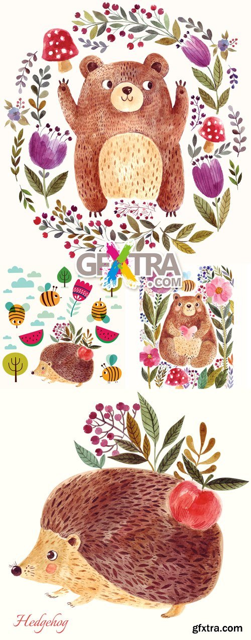 Cute Postcards with Wild Animals Vector