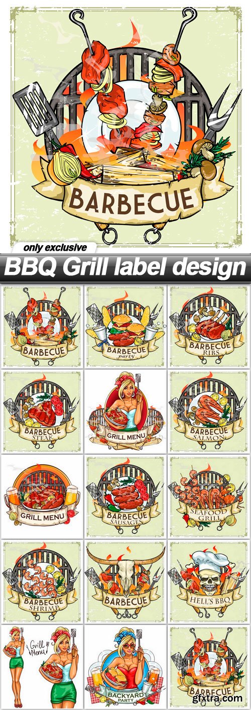 BBQ Grill label design - 14 EPS