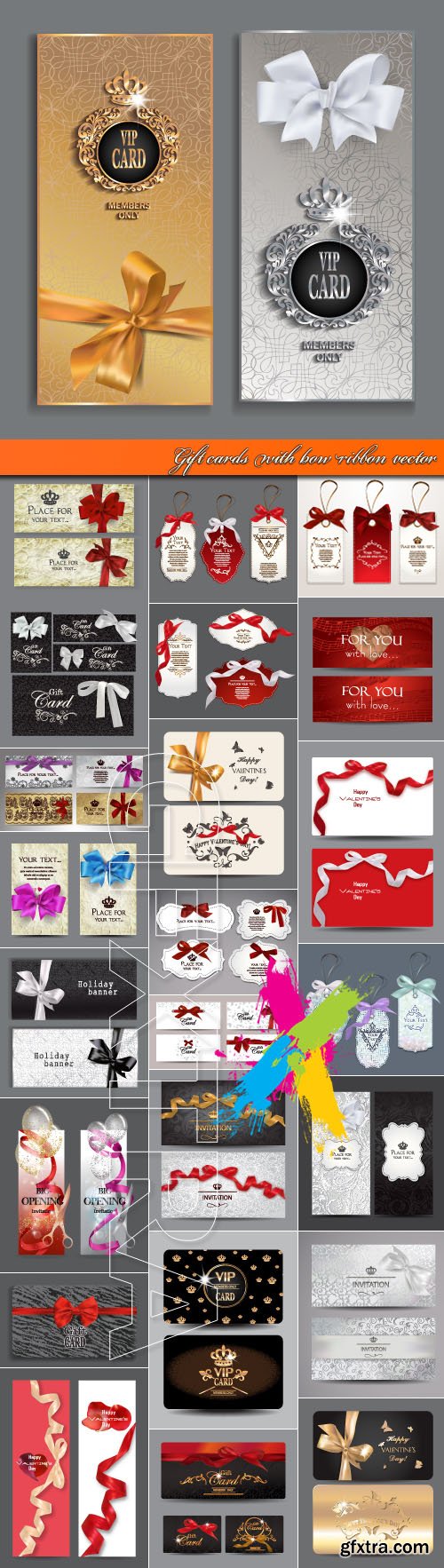 Gift cards with bow ribbon vector