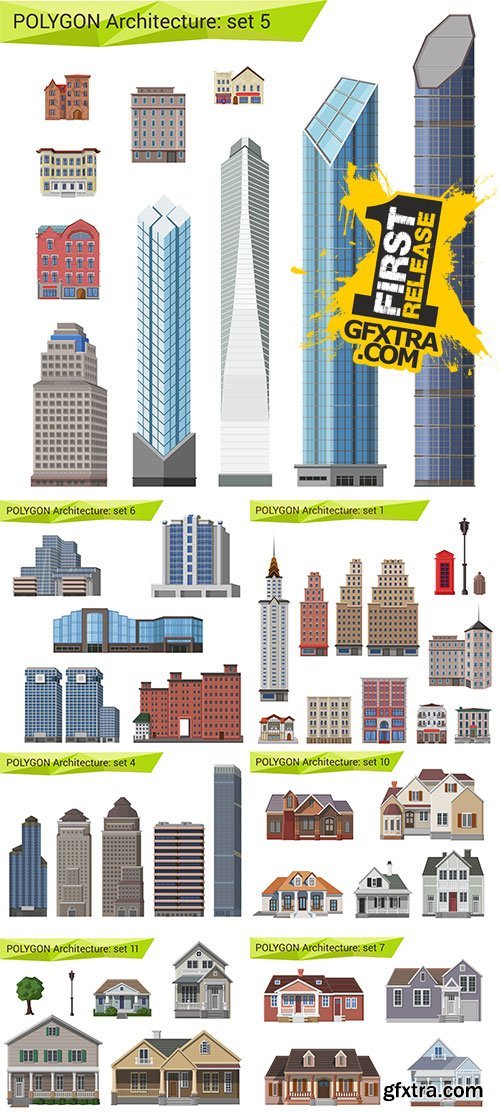 Stock: Polygonal style skyscrapers and buildings set