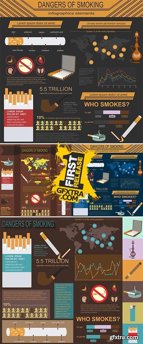 Stock: Dangers of smoking, infographics elements. Vector illustration