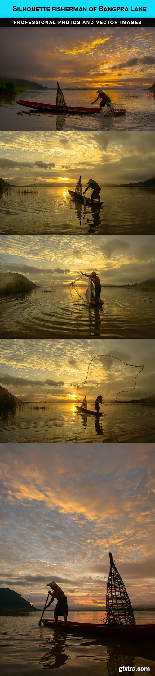 Silhouette fisherman of Bangpra Lake